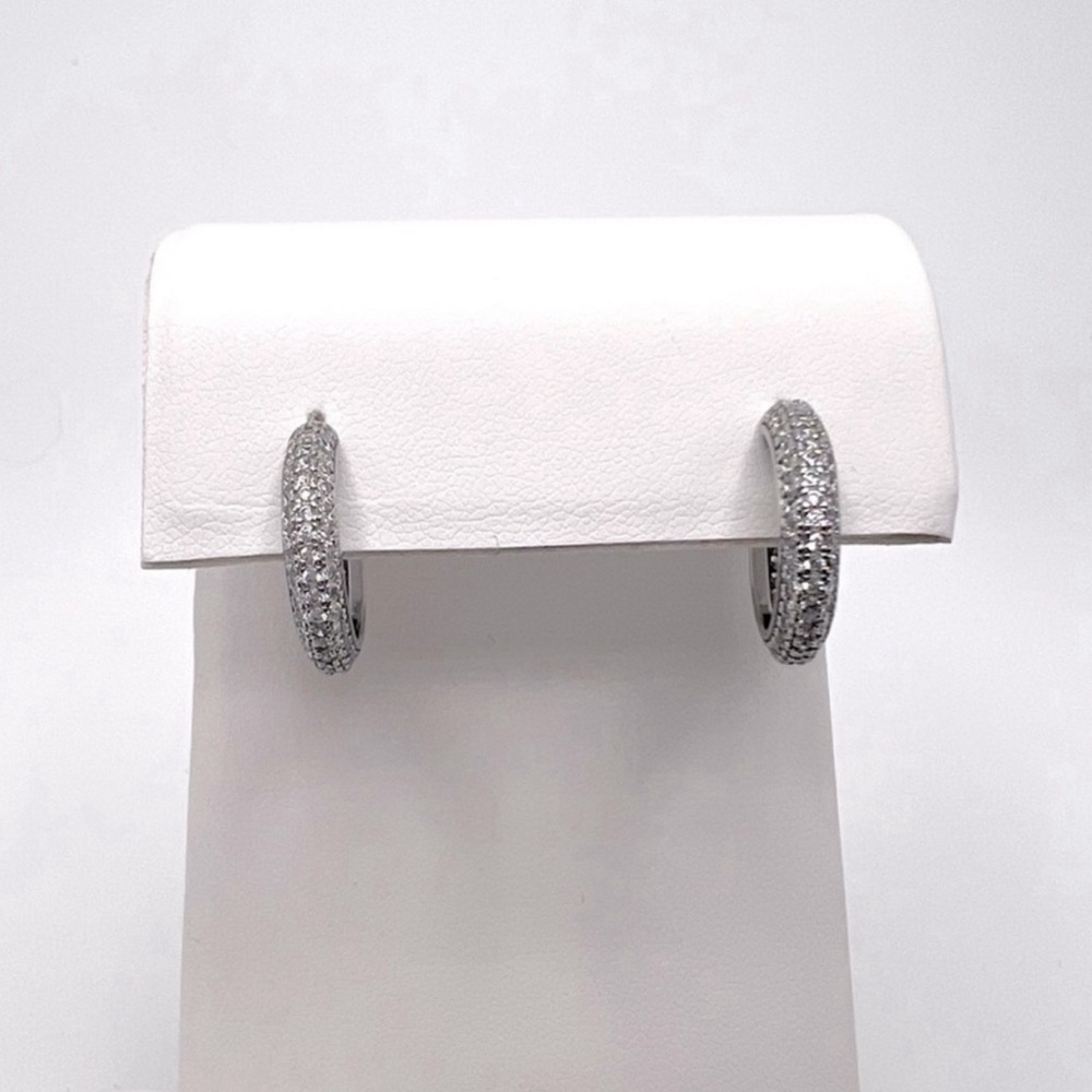 .925 Sterling Silver Pave Cz 16mm Post Hoop Earrings - Picture 8 of 15